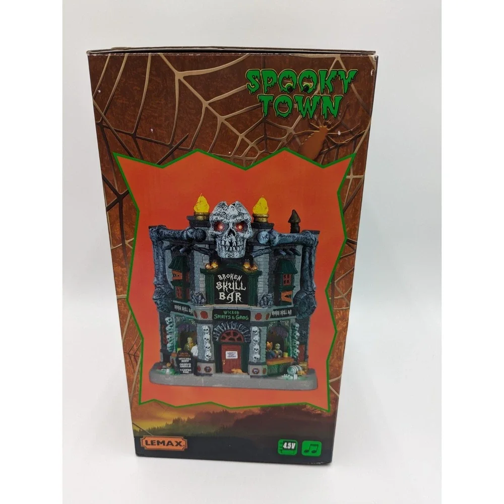 Lemax Spooky Town BROKEN SKULL BAR Halloween Skeleton Bones Lights & Sound